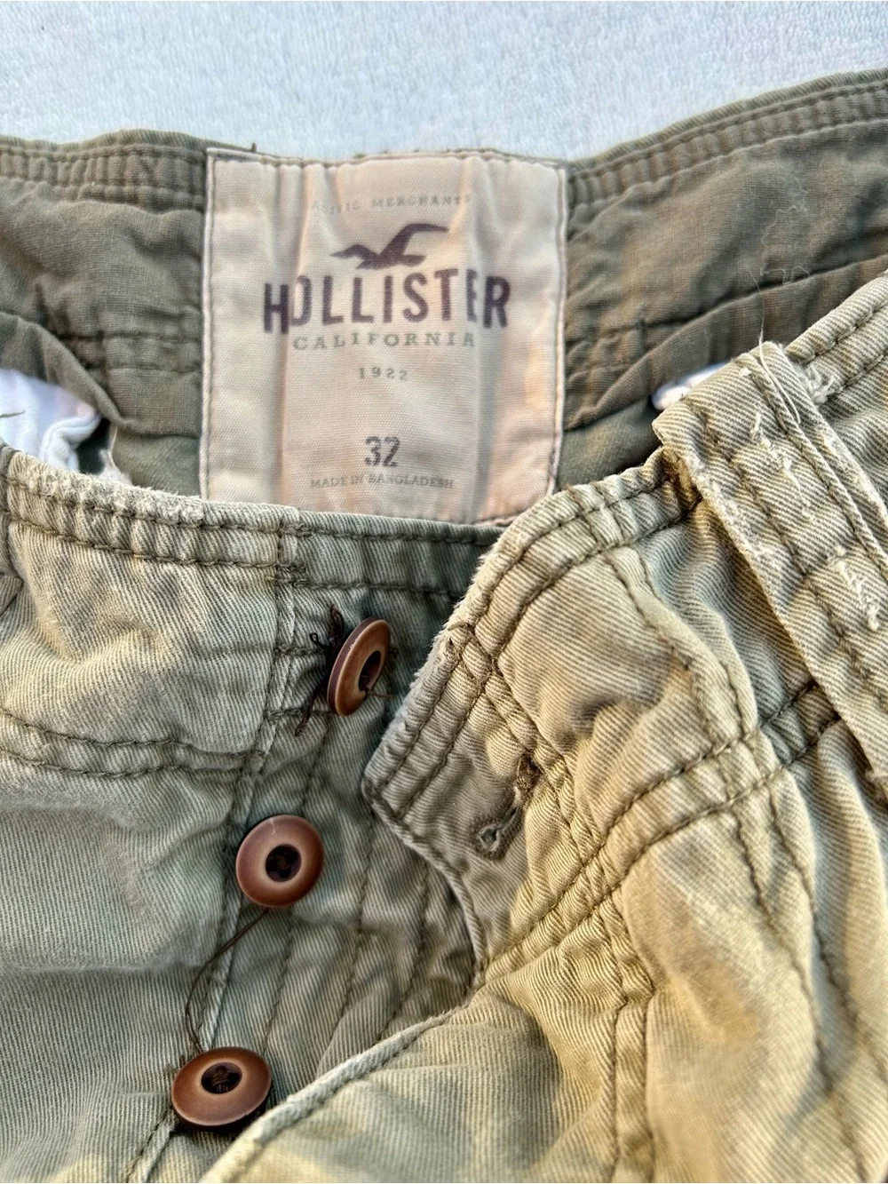 Vintage Hollister Cargo Shorts Buttonfly Olive Green Olive Sz.32 Distressed
